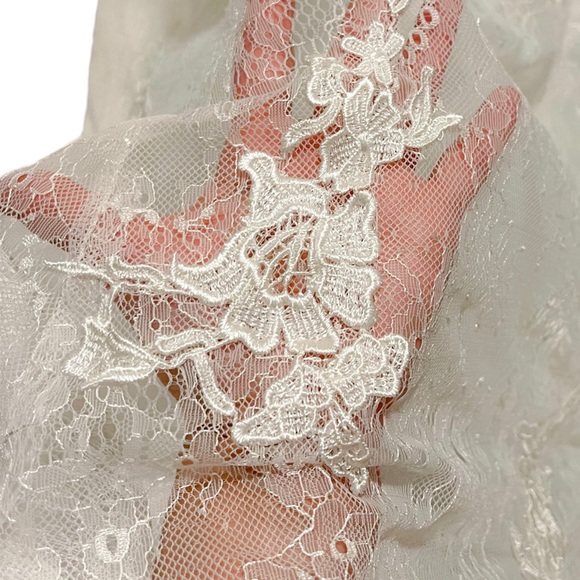 Romantic Elegant Wedding Dress French Lace  Open Back off-white Sz S - Picture 5 of 10